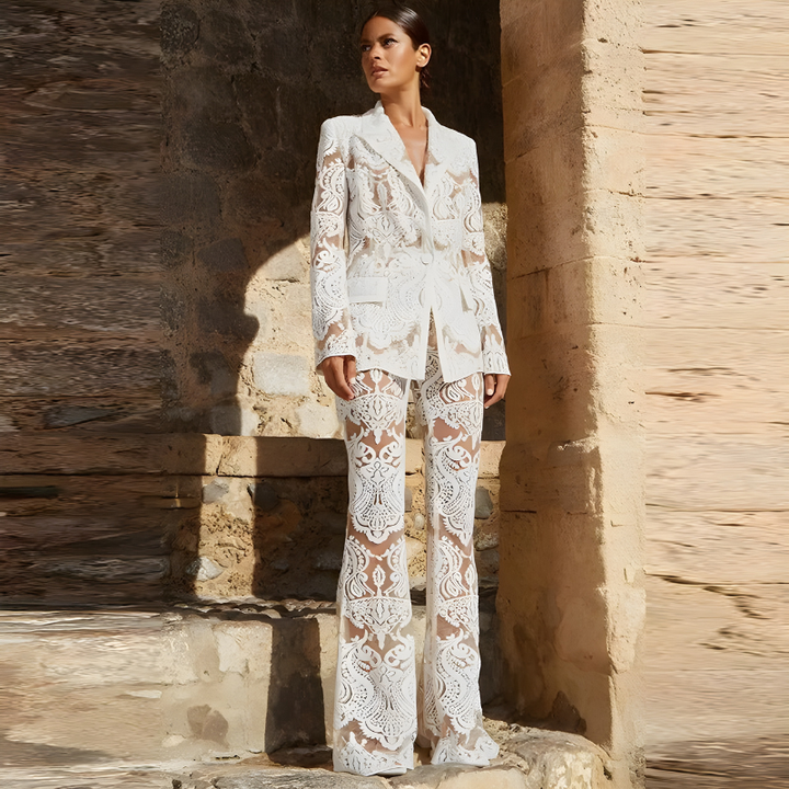 Trouser Suit Women - Sequin Lace Blazer Set | Gala