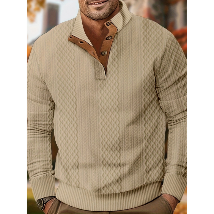Men's Polo Shirt - Long Sleeve Button Collar | Smart Casual Look