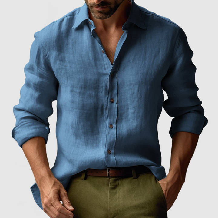 Men's Shirts - Relaxed Fit Long Sleeve with Open Collar | Casual