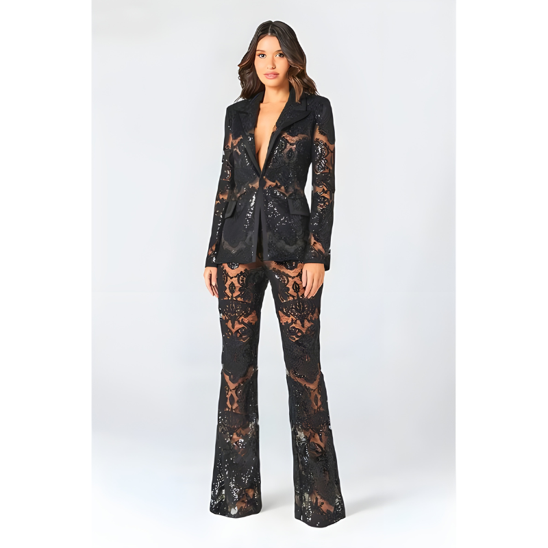 Trouser Suit Women - Sequin Lace Blazer Set | Gala