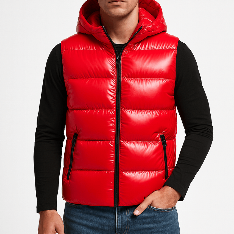 Men's Bodywarmer - Hooded Full Zip with Glossy Finish | Casual