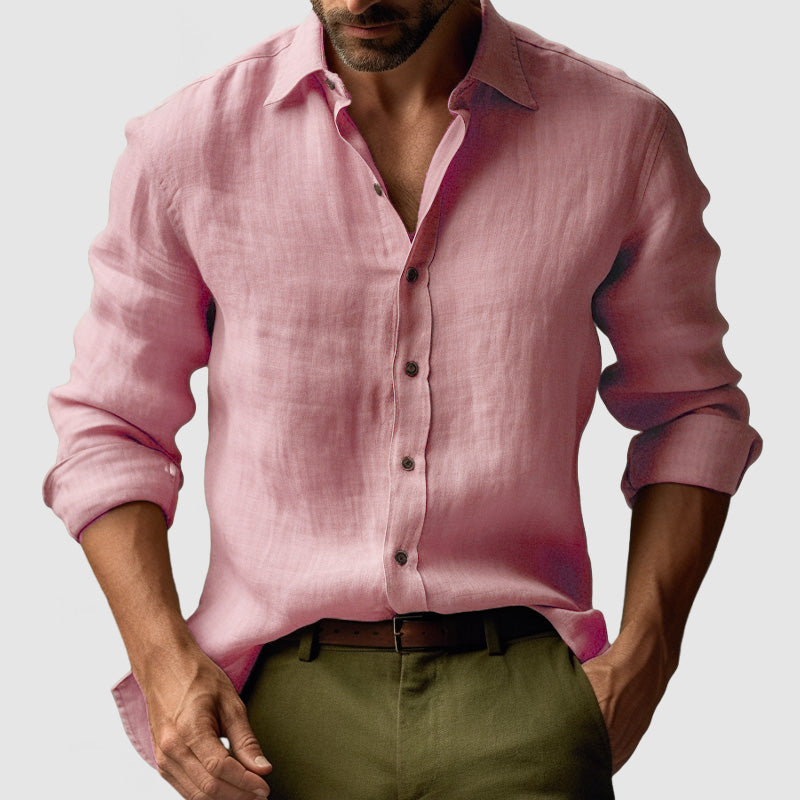 Men's Shirts - Relaxed Fit Long Sleeve with Open Collar | Casual