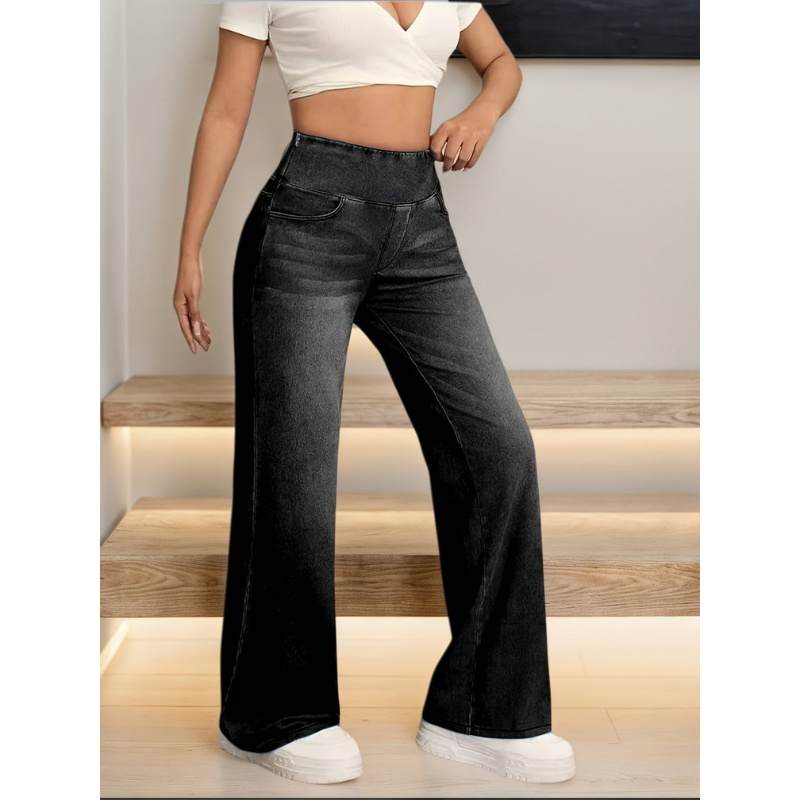 Women's Wide Leg Jeans - High Waist Pull On Flared Cut | Casual