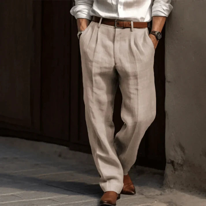 Men's Trousers - Relaxed Pleated Wide Leg Smart | Elegant Summer
