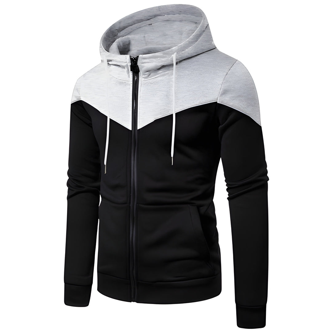 Men's Hoodie - Full Zip Two-Tone Colour Block | Casual Slim Fit