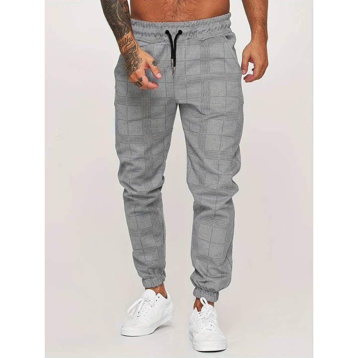 Men's Trousers - Slim Fit Jogger with Check Print | Smart Casual