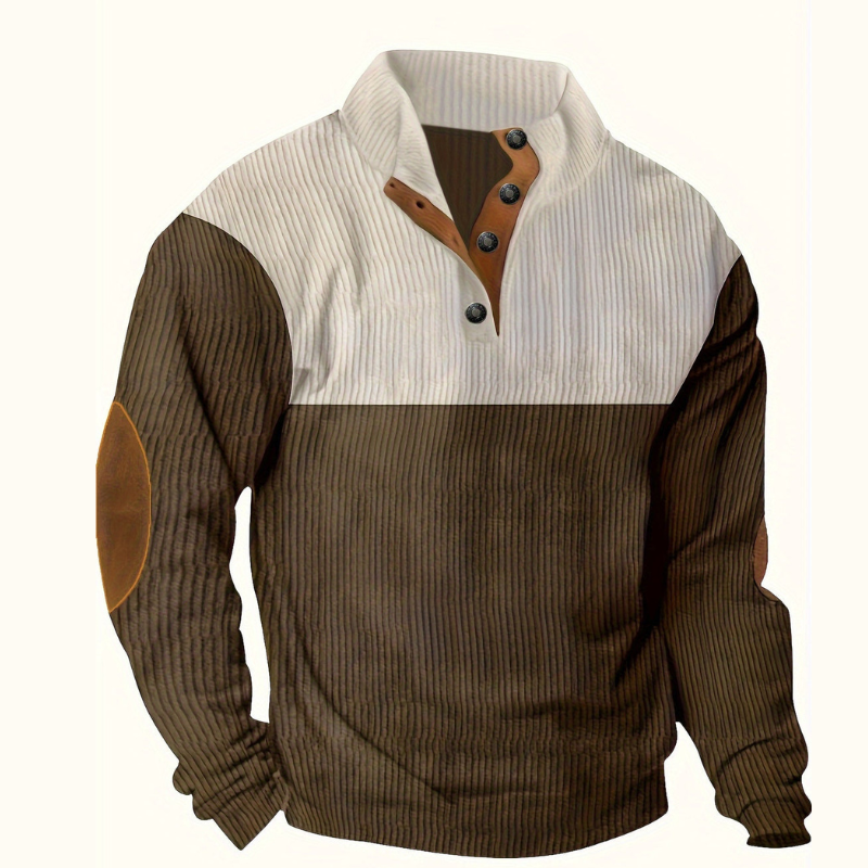 Men's Sweatshirt - Colour Block with Button Collar | Casual
