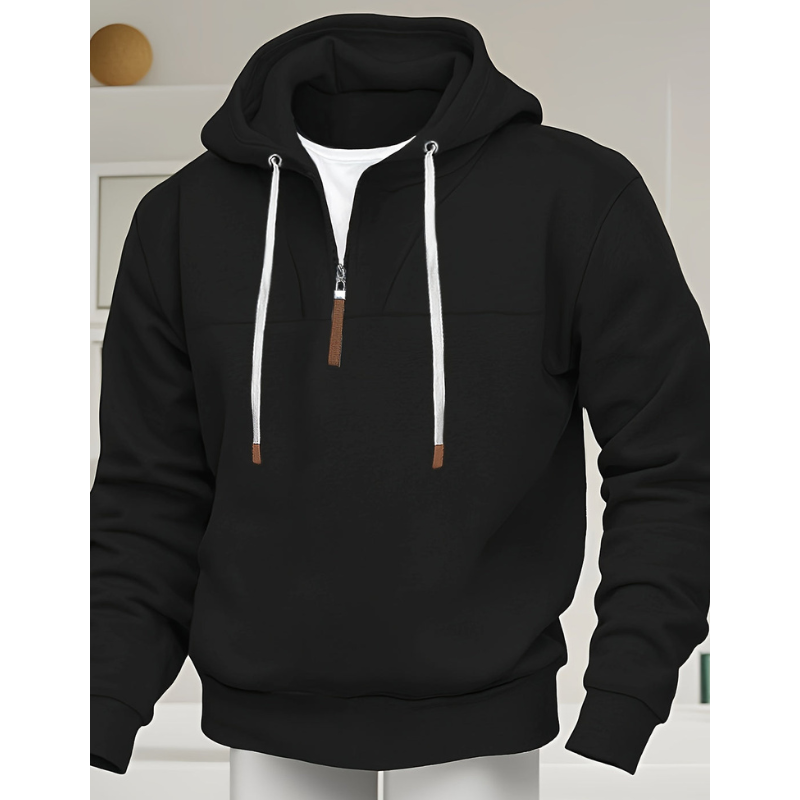 Men's Hoodie - Regular Fit Half-Zip Drawstring Contrast Detail | Casual
