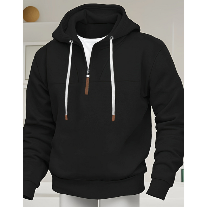 Men's Hoodie - Regular Fit Half-Zip Drawstring Contrast Detail | Casual