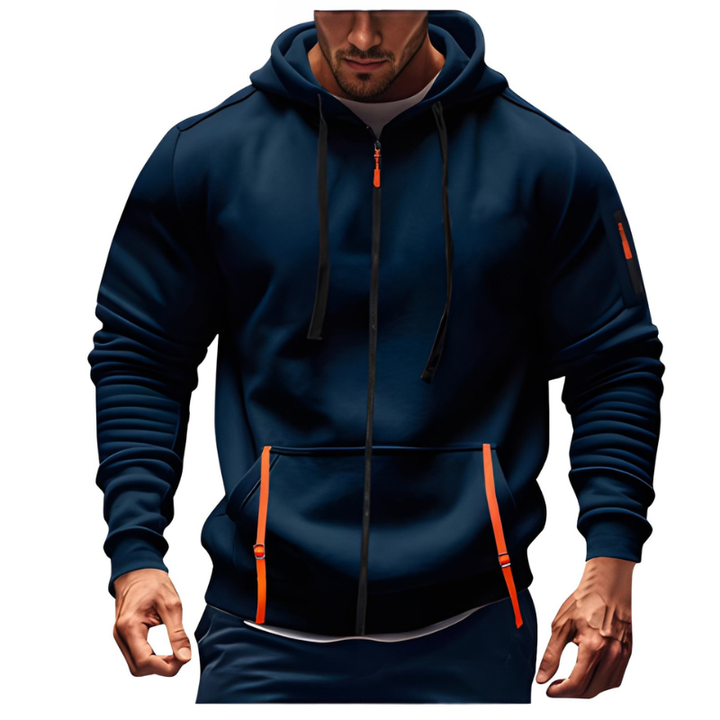 Men's Hoodie - Full Zip Contrast Detail Slim Fit | Casual Sport
