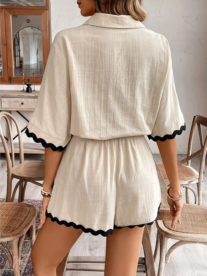 Women's Co-ord Set - Shirt and Shorts Contrast Trim Belted | Summer