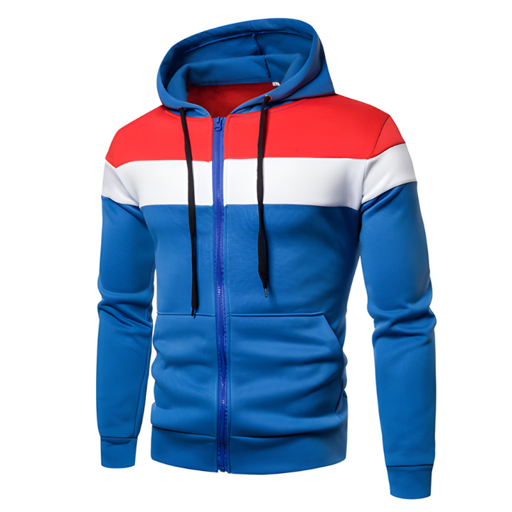 Men's Hoodie - Full Zip Colour Block Stripe Design | Casual