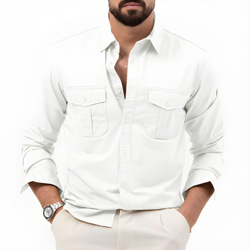 Men's Shirt - Long Sleeve Utility Style with Chest Pockets | Casual
