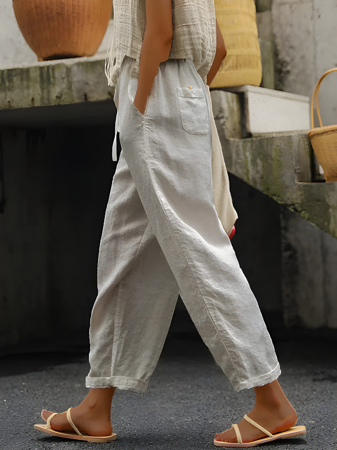 Women's Trousers - Relaxed Tapered Leg with Elasticated Waist | Summer