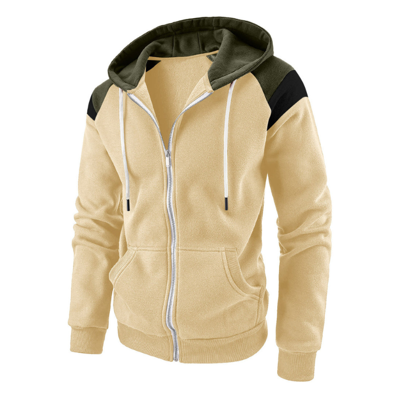 Men's Hoodie - Full Zip Contrast Panel Slim Fit | Casual