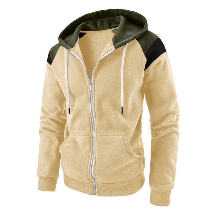 Men's Hoodie - Full Zip Contrast Panel Slim Fit | Casual