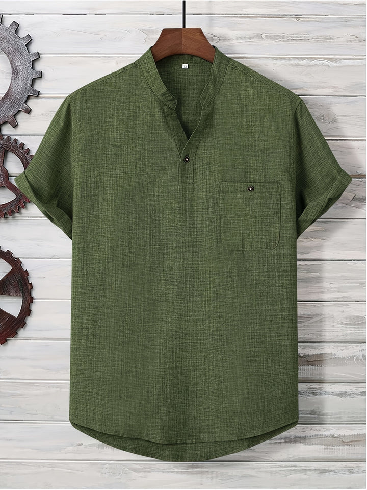 T Shirt Men - Short Sleeve with Stand Collar | Casual Relaxed Fit