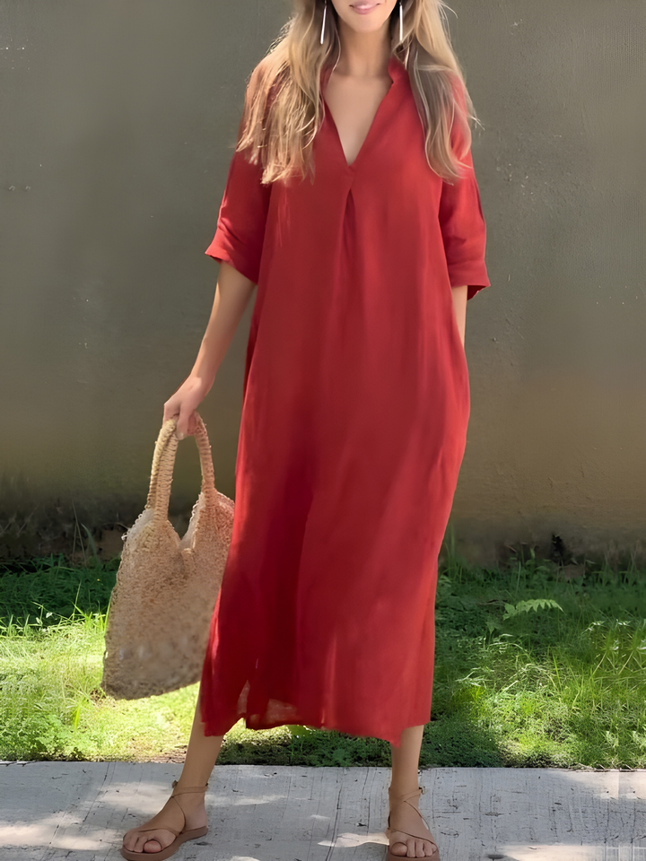 Maxi Dress Women - V-Neck Half Sleeve Relaxed Fit with Pockets | Casual