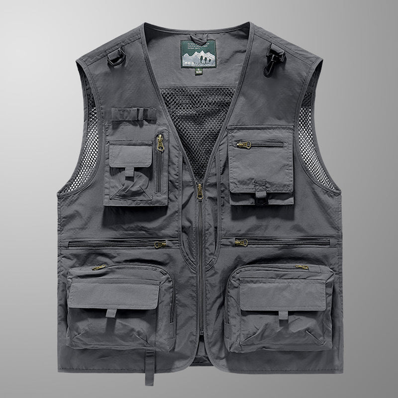 Men's Cargo Vest - Multi-Pocket Zip Mesh Panels | Outdoor