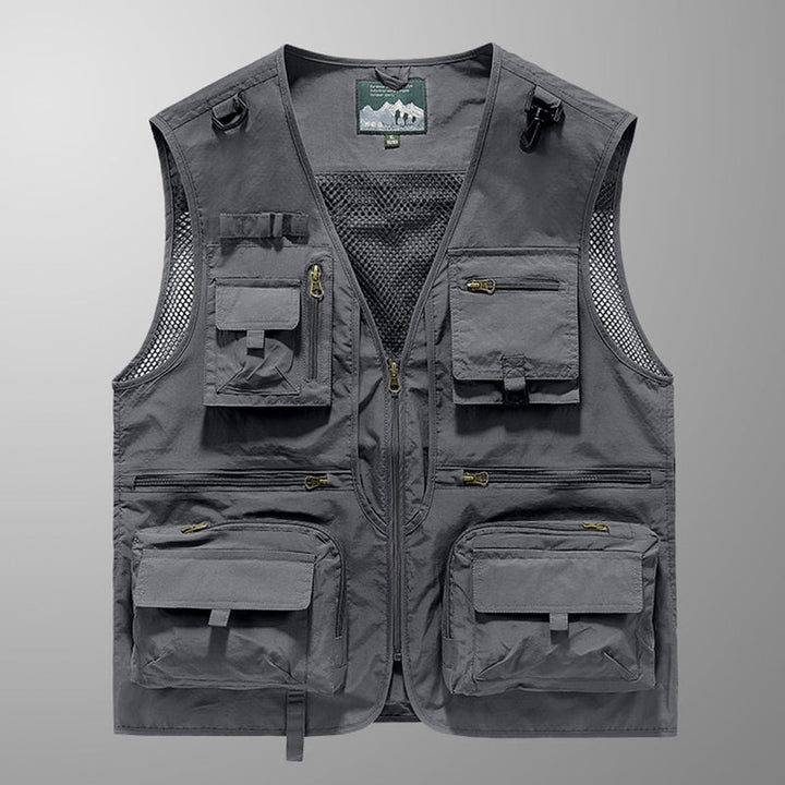 Men's Cargo Vest - Multi-Pocket Zip Mesh Panels | Outdoor