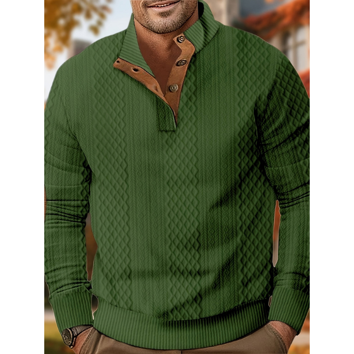 Men's Polo Shirt - Long Sleeve Button Collar | Smart Casual Look