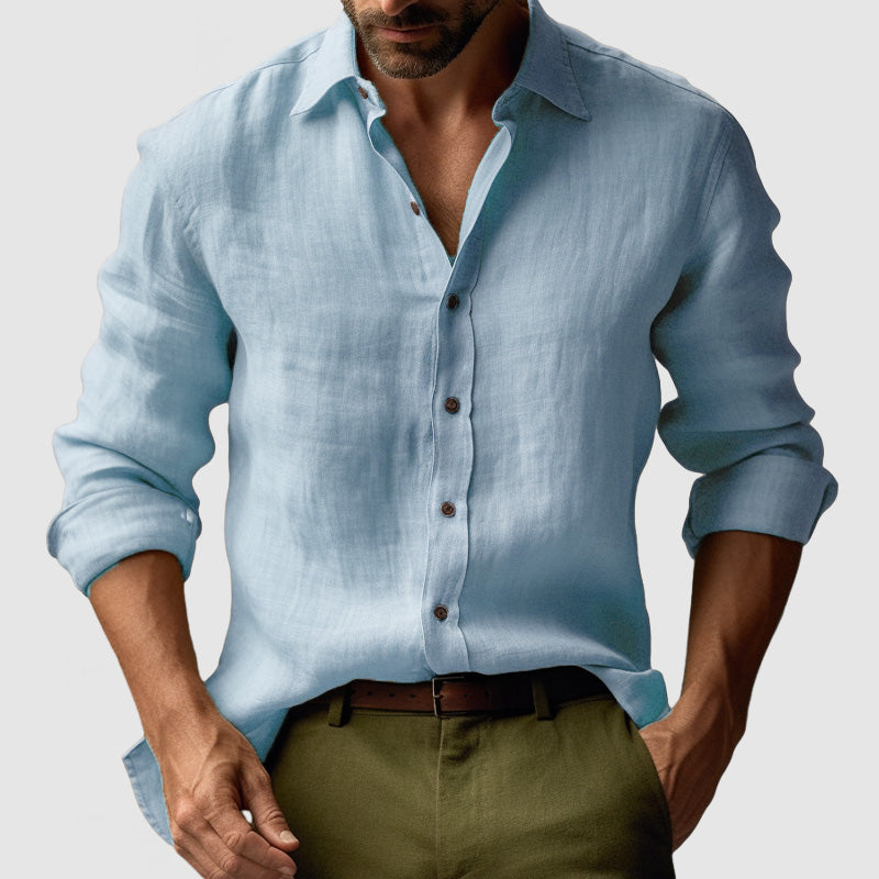 Men's Shirts - Relaxed Fit Long Sleeve with Open Collar | Casual