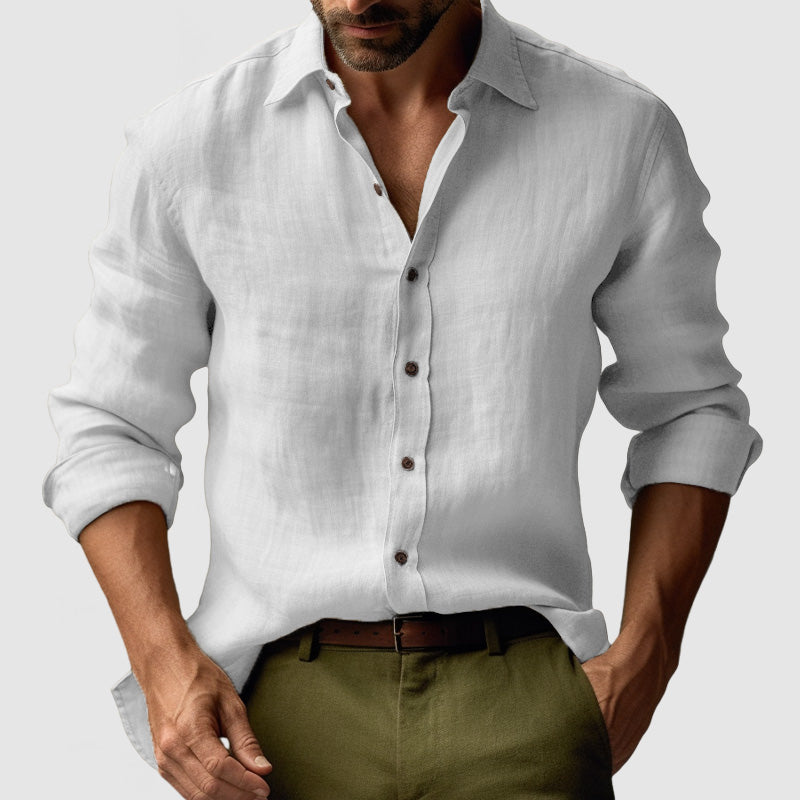 Men's Shirts - Relaxed Fit Long Sleeve with Open Collar | Casual