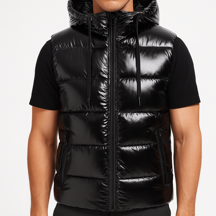Men's Bodywarmer - Hooded Full Zip with Glossy Finish | Casual