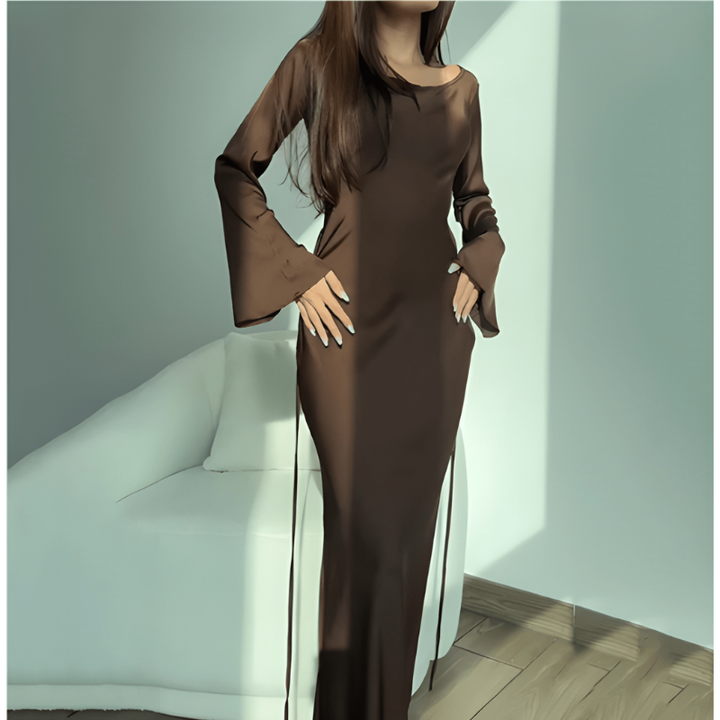 Maxi Dress Women - Fitted Long Sleeve with Open Back | Elegant