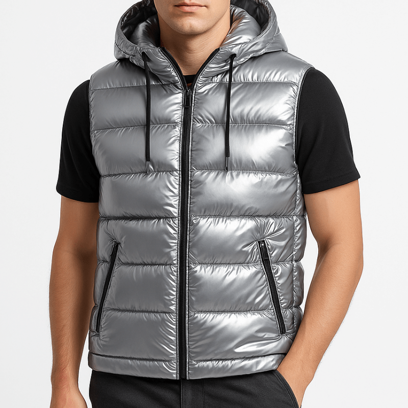 Men's Bodywarmer - Hooded Full Zip with Glossy Finish | Casual