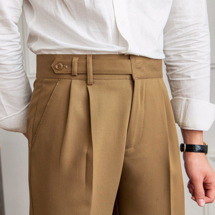 Men's Trousers - High Rise Pleated Tapered Fit with Side Tab | Smart