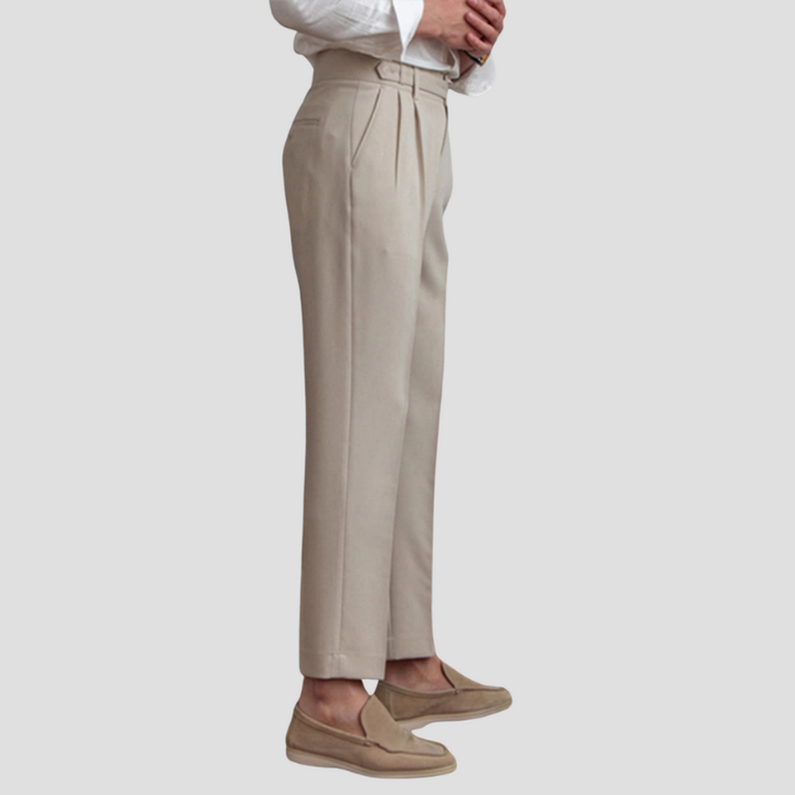 Men's Trousers - High Rise Pleated Tapered Fit with Side Tab | Smart