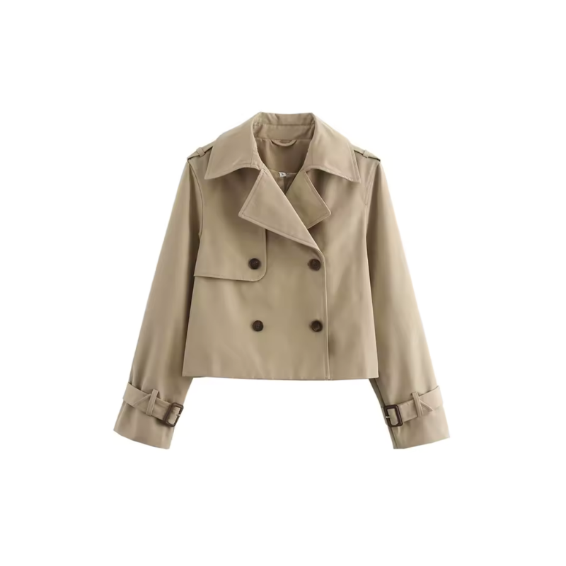 Women's Trench Coat - Cropped Double Breasted Jacket | Classic