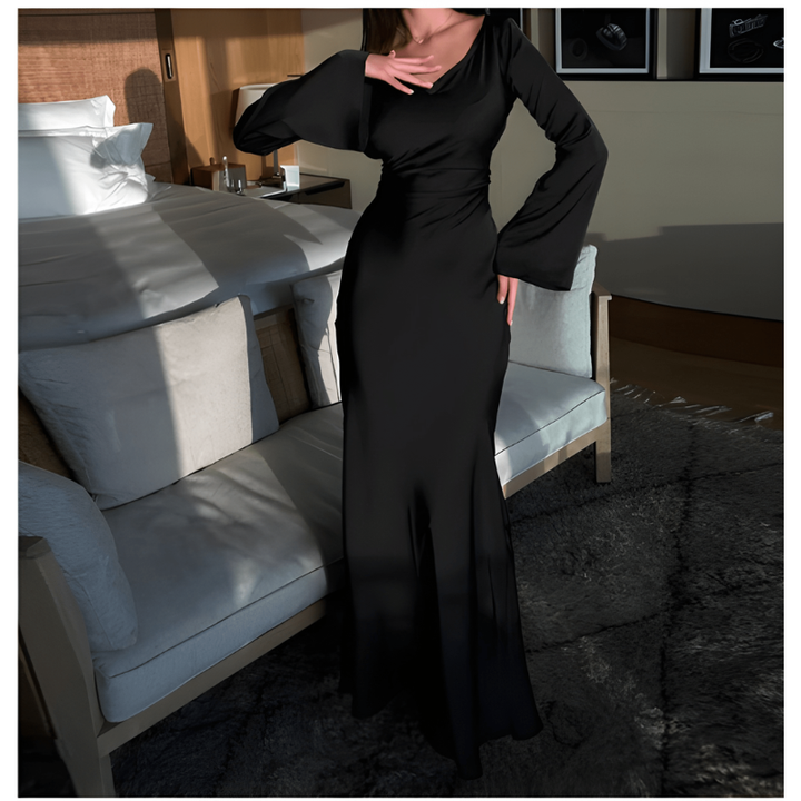Maxi Dress Women - Fitted Long Sleeve with Open Back | Elegant