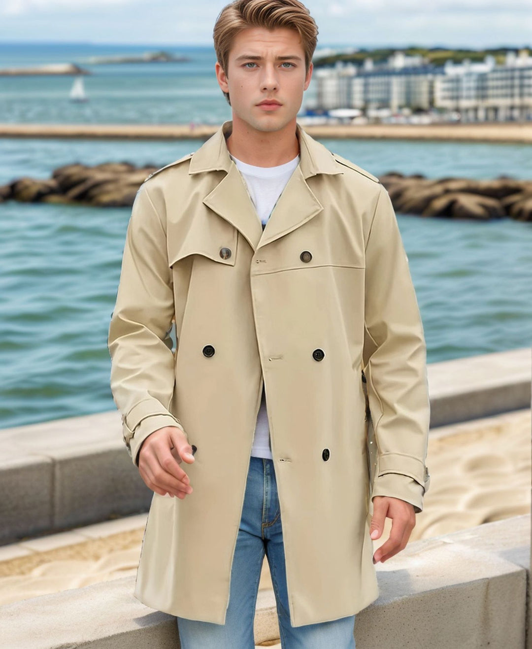 Men's Trench Coat - Double Breasted with Lapel Collar | Classic