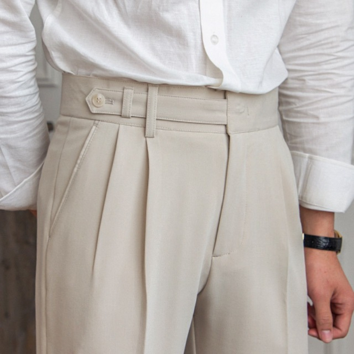 Men's Trousers - High Rise Pleated Tapered Fit with Side Tab | Smart