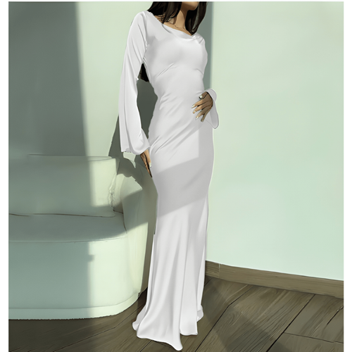 Maxi Dress Women - Fitted Long Sleeve with Open Back | Elegant