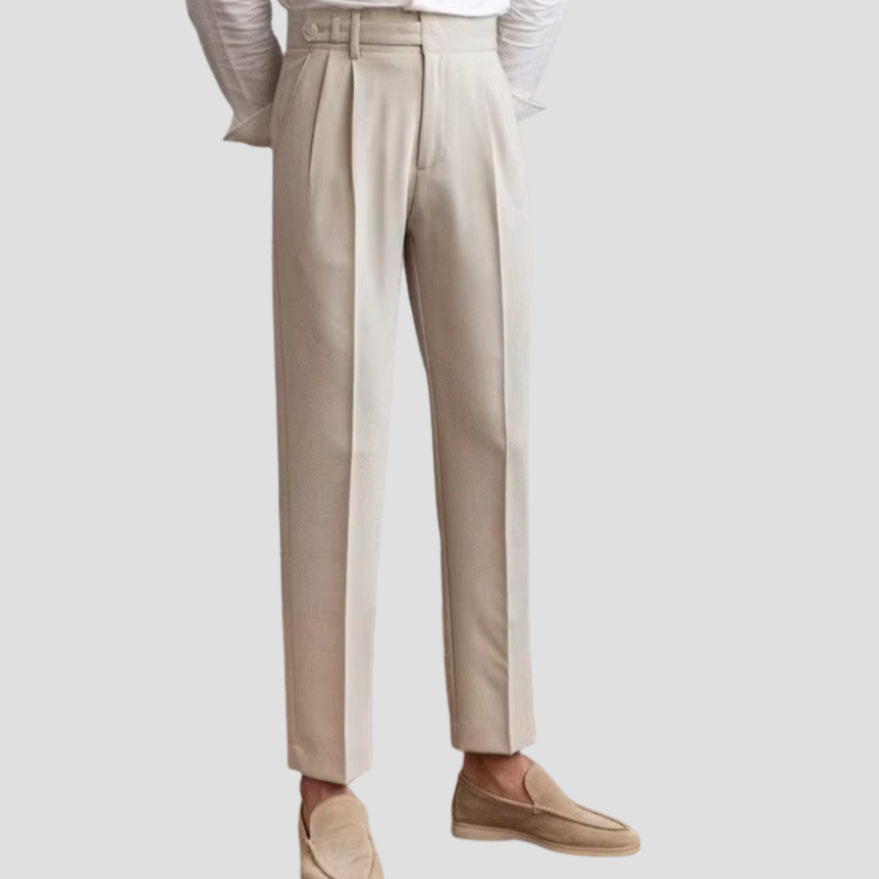 Men's Trousers - High Rise Pleated Tapered Fit with Side Tab | Smart
