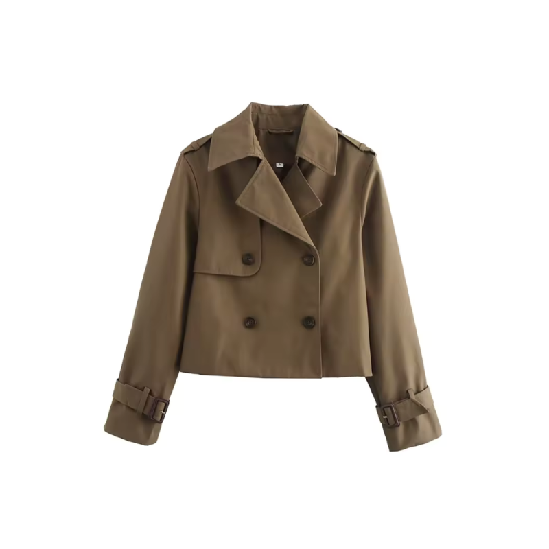 Women's Trench Coat - Cropped Double Breasted Jacket | Classic