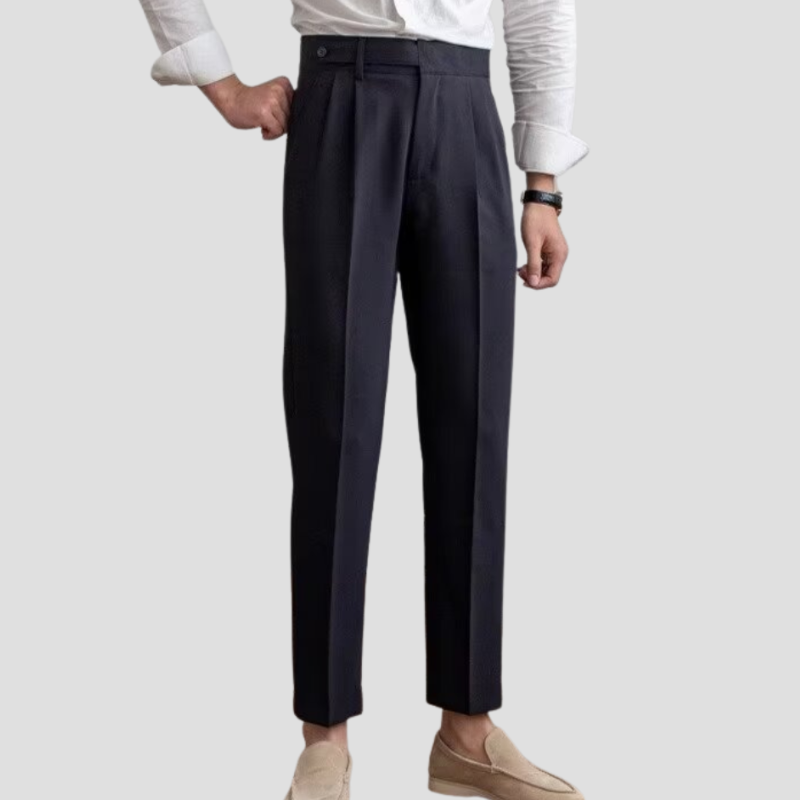 Men's Trousers - High Rise Pleated Tapered Fit with Side Tab | Smart