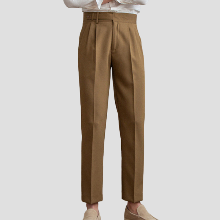 Men's Trousers - High Rise Pleated Tapered Fit with Side Tab | Smart