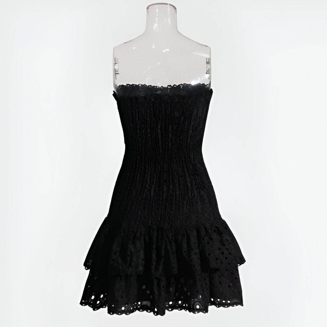 Mini Dress Women - Strapless Tiered Ruffle Smocked Bodice | Summer