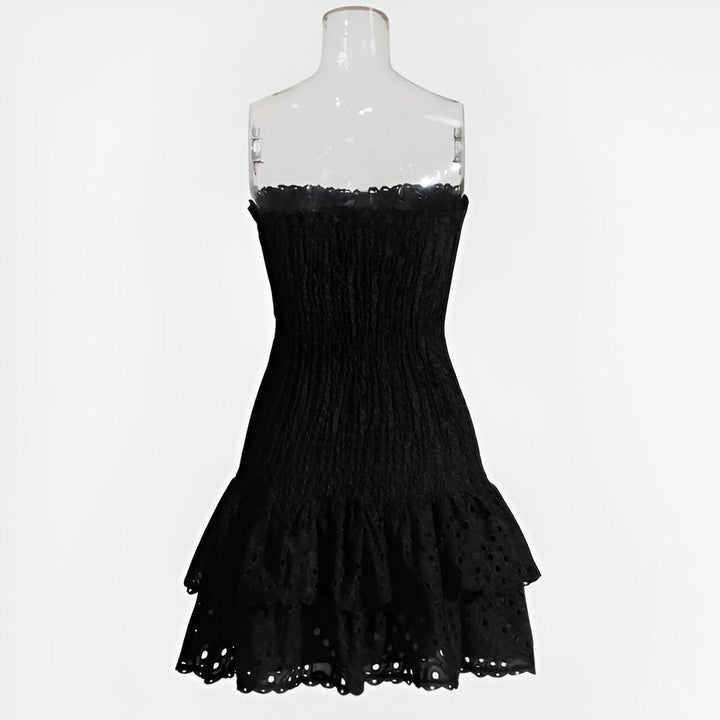 Mini Dress Women - Strapless Tiered Ruffle Smocked Bodice | Summer