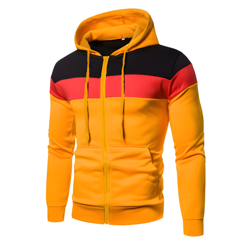 Men's Hoodie - Full Zip Colour Block Stripe Design | Casual