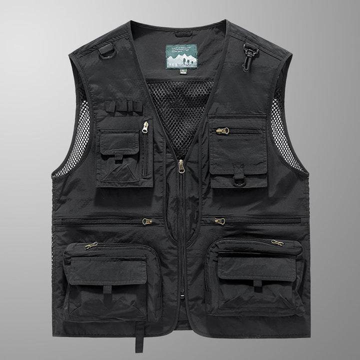 Men's Cargo Vest - Multi-Pocket Zip Mesh Panels | Outdoor