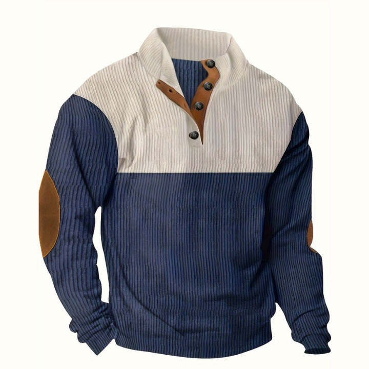 Men's Sweatshirt - Colour Block with Button Collar | Casual