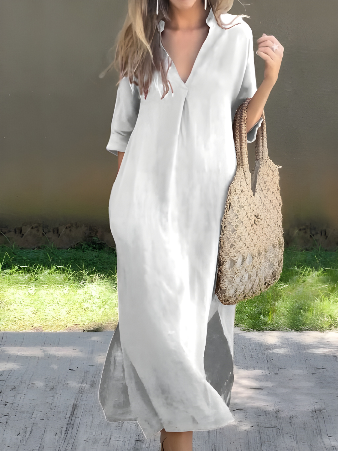 Maxi Dress Women - V-Neck Half Sleeve Relaxed Fit with Pockets | Casual