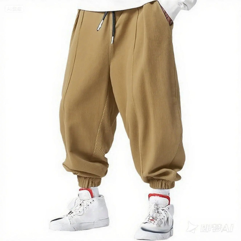 Men's Trousers - Oversized Baggy Jogger with Ribbed Cuffs | Casual
