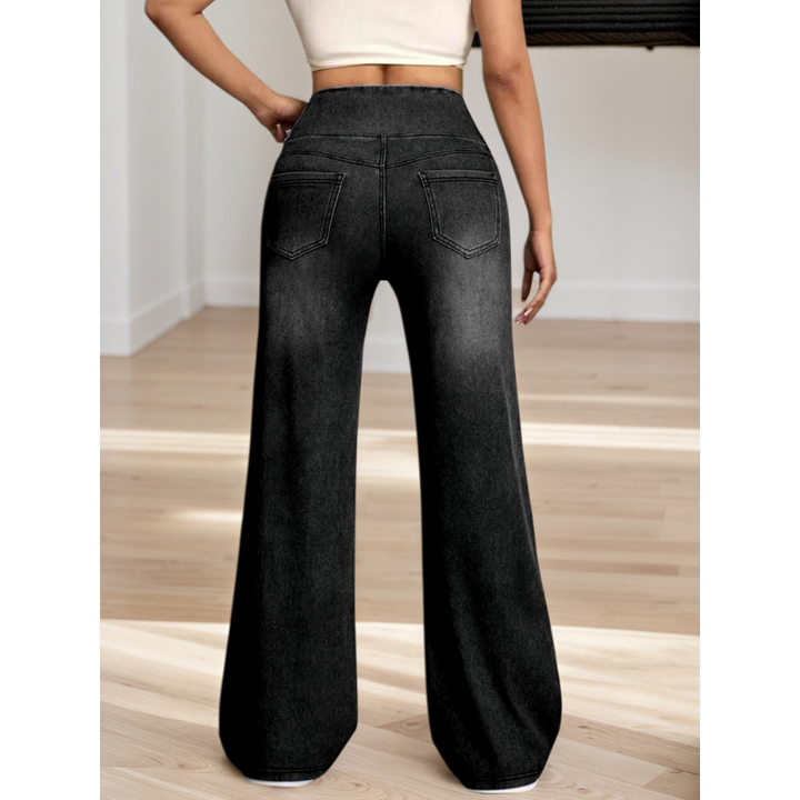 Women's Wide Leg Jeans - High Waist Pull On Flared Cut | Casual