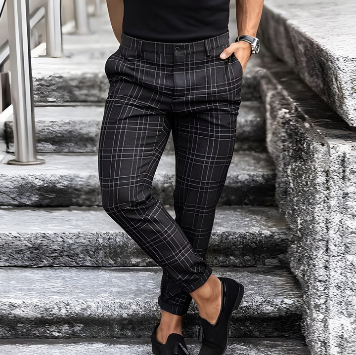 Men's Chinos - Slim Tapered Fit with Checked Pattern | Smart